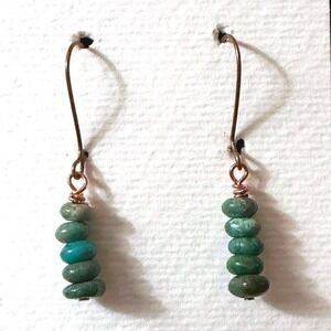 Handmade Turquoise Copper Beaded Drop Earrings Boho Stephanie Aune ArtistJ3009